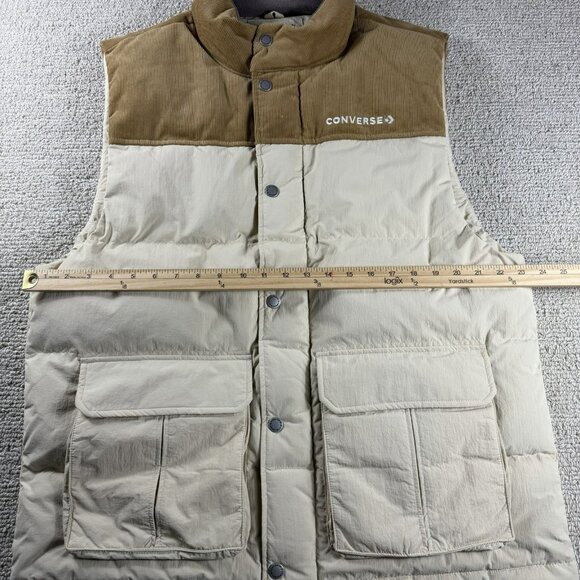 Converse All Star Down Fill Puffer Corduroy Neck Vest Beige Brown Men’s Size XL - Picture 5 of 6